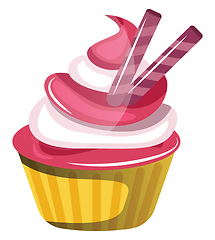 Image showing Cupcake with yellow paper cup red and white icingillustration ve