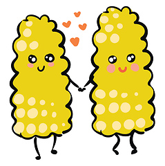 Image showing Two happy corns in love holding hands vector illustration on whi