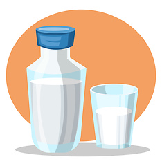 Image showing Water Bottle and glass vector color illustration.