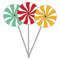 Image showing A blue a red and a yellow lollipop vector illustration on white 