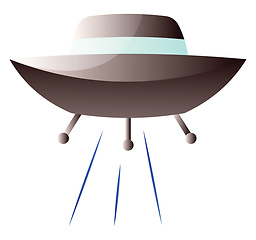Image showing Vector illustration of a grey flying space ship on a white backg