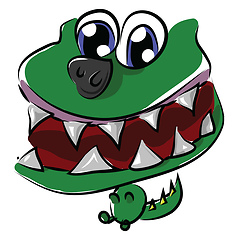 Image showing Face of a green baby dinosaur with its mouth wide opened vector 