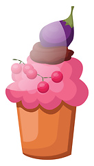 Image showing Cupcake with a ruit as a decorationillustration vector on white 