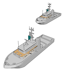 Image showing Vector illustration of two white navy battle ships white backgro