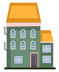 Image showing Cartoon green building with yellow roof vector illustartion on w