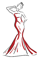 Image showing A silhouette of a beautiful woman in red-colored maxi vector or 