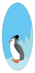 Image showing A cute cartoon penguin with a black hat standing on white snow v