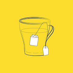 Image showing Clipart of a dip tea bag in a cup set isolated on yellow backgro