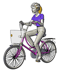 Image showing Girl riding bicycle with wearing helmet very active and sporty v