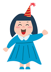 Image showing A happy girl wearing a party hat vector or color illustration