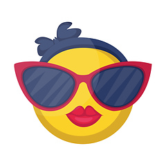 Image showing Round female emoji yellow face with pink lips and big sunglasses