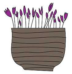 Image showing Simple vector illustration of purple flowers in brown flower pot