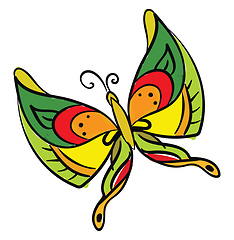 Image showing Painting of a multi-colored butterfly set on isolated white back