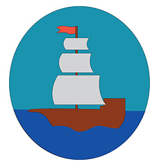 Image showing Vintage sailor ship floating on blue water vector or color illus