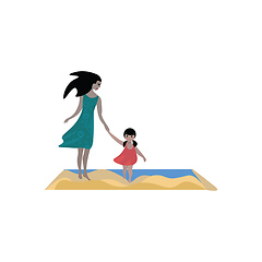 Image showing Drawing of a beautiful mom and a lovely daughter vector or color