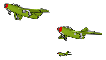 Image showing Three green air force jets vector illustration on white backgrou