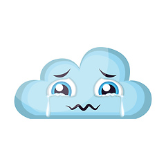 Image showing Crying light blue cloud emoji vector illustration on a white bac