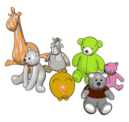 Image showing Various stuffed toy animals vector illustration on white backgro