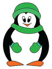 Image showing Smiling penguine with green hat scarf and mittens vector illustr