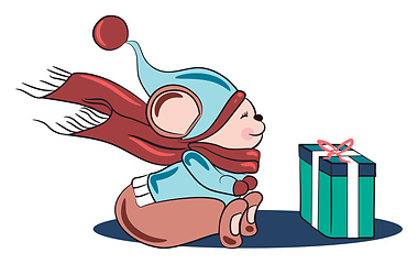 Image showing Mouse waiting to open present vector or color illustration