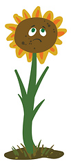 Image showing Emoji of a sad grey-colored sunflower bud vector or color illust