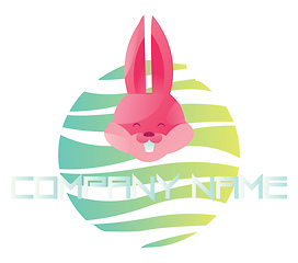 Image showing Happy pink rabbit head on colorful bubble vector logo illustrati
