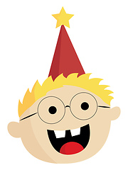 Image showing A happy boy wearing a party hat vector or color illustration