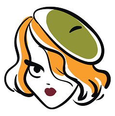 Image showing Woman wearing green beret hat illustration basic RGB vector on w