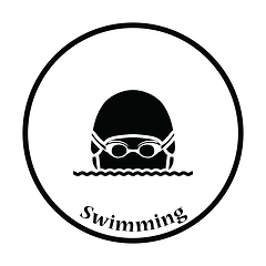 Image showing Icon of Swimming man head with goggles and cap 