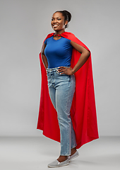 Image showing happy african american woman in red superhero cape