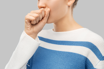 Image showing sick coughing teenage girl in pullover