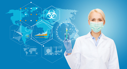 Image showing doctor in medical mask over world pandemia map