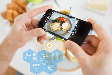 Image showing hands with food on smartphone screen