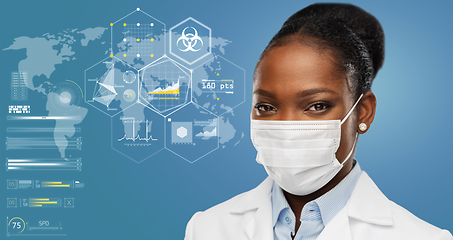 Image showing doctor in medical mask over world pandemia map