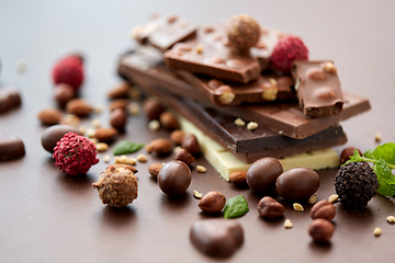 Image showing close up of different chocolates, candies and nuts