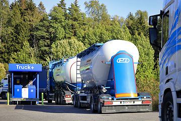 Image showing Heavy Trucks at Fueling Station