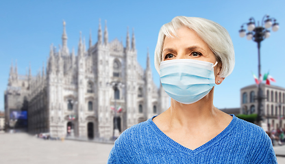 Image showing senior woman in protective medical mask in italy