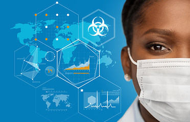 Image showing doctor in medical mask over world pandemia map