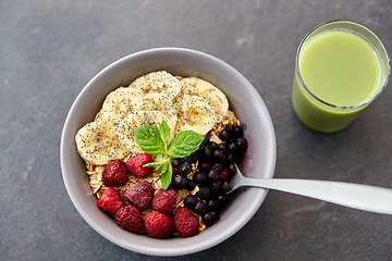 Image showing cereal breakfast with berries, banana and spoon