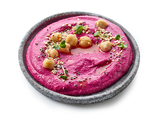 Image showing plate of beetroot hummus