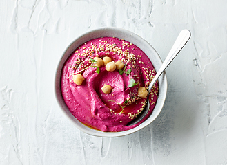 Image showing bowl of beetroot hummus