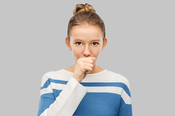 Image showing sick coughing teenage girl in pullover