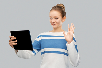 Image showing teenage girl with tablet pc having video call