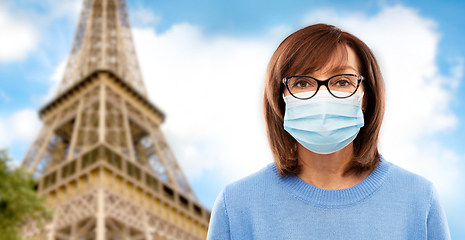 Image showing senior woman in protective medical mask in france