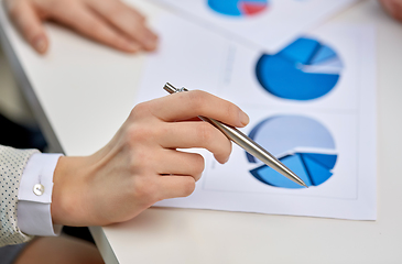 Image showing close up of businesswoman's hands with charts