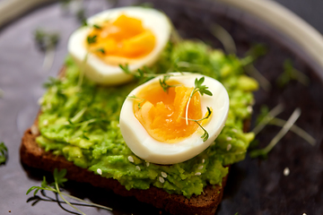 Image showing toast bread with mashed avocado and eggs