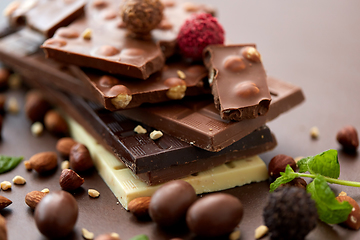 Image showing close up of different chocolates, candies and nuts