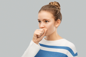 Image showing sick coughing teenage girl in pullover