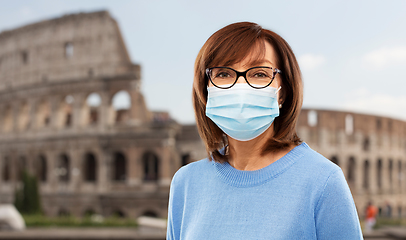 Image showing senior woman in protective medical mask in italy