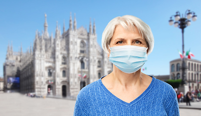 Image showing senior woman in protective medical mask in italy